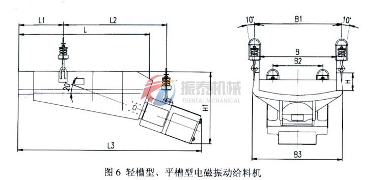 轻槽型、平槽型电磁振动给料机外形示意图